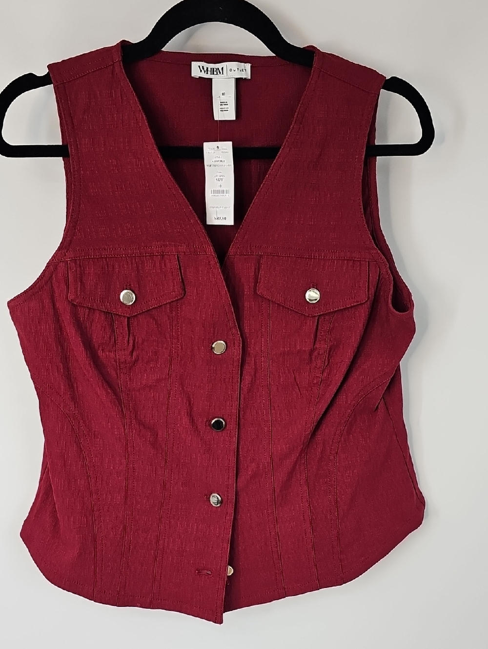 WHBM Outlet Sz:10 Maroon Stretch Vest w Gold Buttons 2 Front Pockets - Picture 10 of 10